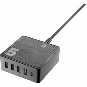 CellularLine síťová nabíječka Multipower 5 Fast, USB-C, 4xUSB, PD, 60W, černá - ACHUSB5QCPD60WK