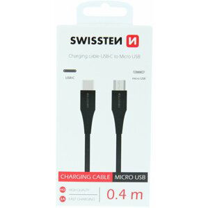 SWISSTEN datový kabel USB-C - microUSB, M/M, 0.4m, černá - 71506510