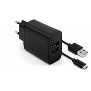 FIXED síťová nabíječka, 2xUSB, Smart Rapid Charge, 15W + kabel microUSB, 1m, černá - FIXC15-2UM-BK