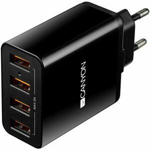 CANYON síťová nabíječka 4xUSB, 5A, černá - CNE-CHA06B