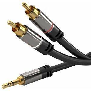 PremiumCord stíněný kabel stereo Jack 3.5mm - 2x CINCH, M/M, HQ, 5m, černá - kjqcin5