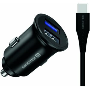 SWISSTEN nabíječka do auta, 2xUSB-A, Huawei Super Charge, 32,5W, černá + USB-C kabel, 1.2m - 20116100