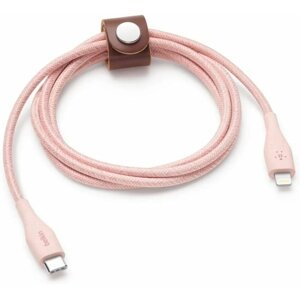 Belkin kabel DuraTek USB-C - Lightning, M/M, opletený, s řemínekm, 1.2m, růžová - F8J243bt04-PNK