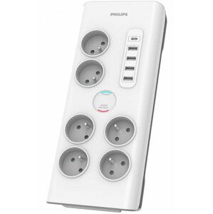 Philips přepěťová ochrana, 6x zásuvka, 1x USB-C, 4x USB-A, 2m, šedá - Phil-SPN7060WA/60