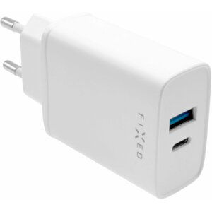 FIXED síťová nabíječka, USB-C, USB-A, PD, QC 3.0, 20W, bílá - FIXC20-CU-WH