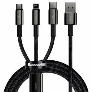 BASEUS kabel Superior 3v1, USB-A - USB-C/micro USB/Lightning, nabíjecí, 1.5m, černá - CAMLTWJ-01