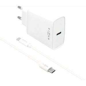 FIXED síťová nabíječka USB-C, PD, 20W, bílá + USB-C - USB-C kabel, 1m, bílá - FIXC20-CC-WH