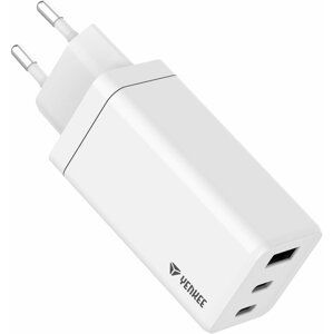 YENKEE síťová nabíječka YAC 2065, GaN, USB-A, 2x USB-C, 65W, bílá - 30018698