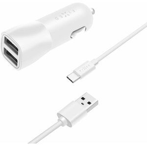 FIXED nabíječka do auta, 2xUSB-A, 15W, bílá + kabel USB-A - USB-C, 1m, bílá - FIXCC15-2UC-WH