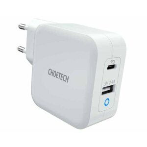 Choetech síťová nabíječka PD8002 GaN, USB-C, USB-A, PD, 65W, bílá - PD8002-EU-WH