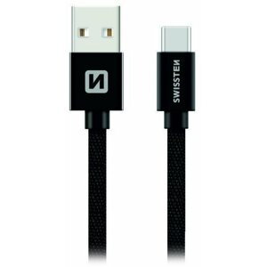 SWISSTEN datový kabel USB-A - USB-C, opletený, 2m, černá - 71521301