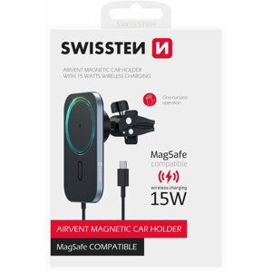 SWISSTEN magnetický držák do auta s bezdrátovým nabíjením, 15W, černá - 65010609