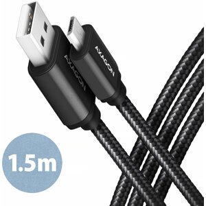 AXAGON kabel USB-A - micro USB2.0 HQ, 2.4A, opletený, 1.5m, černá - BUMM-AM15AB