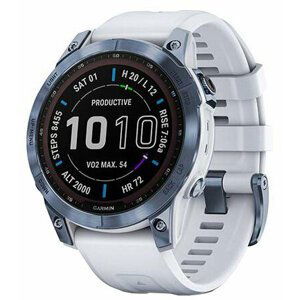 Garmin Fenix 7 Sapphire Solar Titan Blue/ White Silicone Band - 010-02540-25