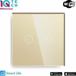 iQtech SmartLife chytrý vypínač 2x NoN, WiFI, Zlatá - IQTJ025