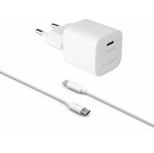 FIXED síťová nabíječka Mini s USB-C, PD, 20W, bílá + USB-C - USB-C kabel, 1m - FIXC20M-CC-WH