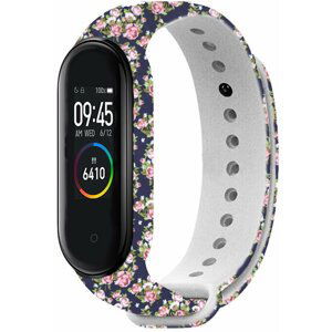 RhinoTech řemínek pro Xiaomi Mi Band 3/4, modrá - motiv růže - RTACC128