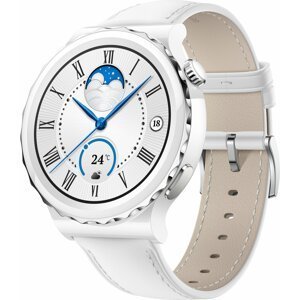 Huawei Watch GT 3 Pro 43 mm, Silver Bezel White Ceramic Case, White Leather Strap - 55028825