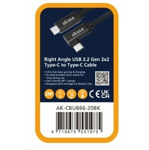 AKASA kabel USB-C, USB 3.2 Gen 2, úhlový, 2m - AK-CBUB66-20BK