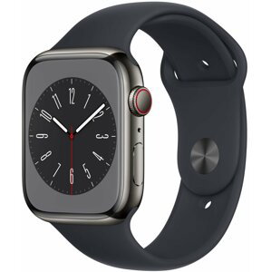 Apple Watch Series 8, Cellular, 45mm, Graphite Stainless Steel, Midnight Sport Band - MNKU3CS/A