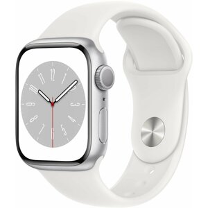 Apple Watch Series 8, 45mm, Silver, White Sport Band - MP6N3CS/A