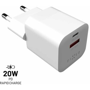 FIXED síťová nabíječka Mini s USB-C + USB-A, PD & QC 3.0, 20W, bílá - FIXC20M-CU-WH