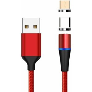 PremiumCord Magnetický micro USB a USB-C, nabíjecí a datový kabel, 1m, červená - ku2m1fgr
