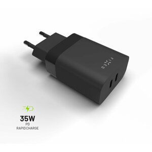 FIXED síťová nabíječka s 2x USB-C, PD, 35W, černá - FIXC35-2C-BK