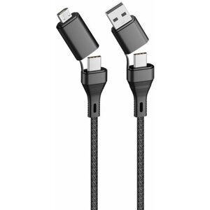 Forever datový kabel Core 4v1, USB-A+USB-C / USB-C+microUSB, 3A, 1.2m, černá - GSM117837