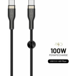 FIXED nabíjecí a datový kabel USB-C - USB-C,USB 2.0, PD 100W, opletený, 0.5m, černá - FIXDB-CC05-BK