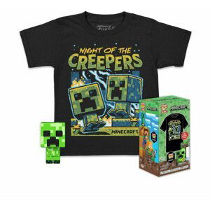 Tričko Minecraft- Blue Creeper, dětské + figurka Funko Pocket POP! (5-6 let) - 0889698703109