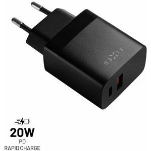 FIXED síťová nabíječka, USB-A, USB-C, PD & QC, 20W, černá - FIXC20N-CU-BK