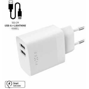 FIXED síťová nabíječka, 2x USB-A, 17W, bílá + USB-A - Lightning kabel, 1m, bílá - FIXC17N-2UL-WH