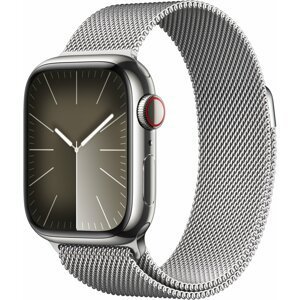 Apple Watch Series 9, Cellular, 41mm, Silver Stainless Steel, Silver Milanese Loop - MRJ43QC/A