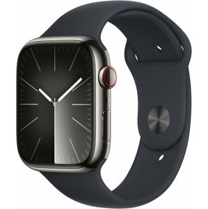 Apple Watch Series 9, Cellular, 45mm, Graphite Stainless Steel, Midnight Sport Band - S/M - MRMV3QC/A