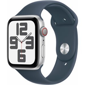 Apple Watch SE 2023, Cellular, 44mm, Silver, Storm Blue Sport Band - M/L - MRHJ3QC/A