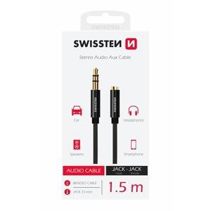Swissten audio kabel textile 3,5 mm jack(samec) - 3,5 mm jack (samice) 1,5 M černý; 73501102