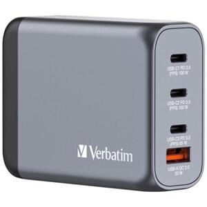 Verbatim Cestovní adaptér GNC-100, GaN zástrčka, 2xUSB-C PD 100W, 1xUSB-C PD 65W, 1xUSB-A QC 3.0, Verbatim; 32202