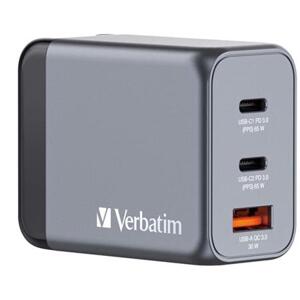 Verbatim Cestovní adaptér GNC-65, GaN zástrčka, 2xUSB-C PD 65W, 1xUSB-A QC 3.0, Verbatim; 32201