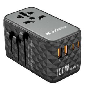 Verbatim Univerzální cestovní adaptér UTA-06, 2xUSB-C, PD 100W a QC4+ 2xUSB-A QC 3.0 černá Verbatim; 32121